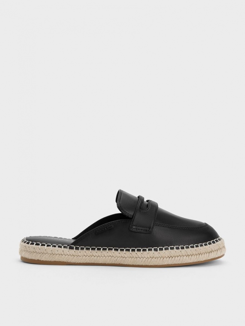 Loafers Charles And Keith Penny Backless Espadrilles μαυρα | 32086-TWZO