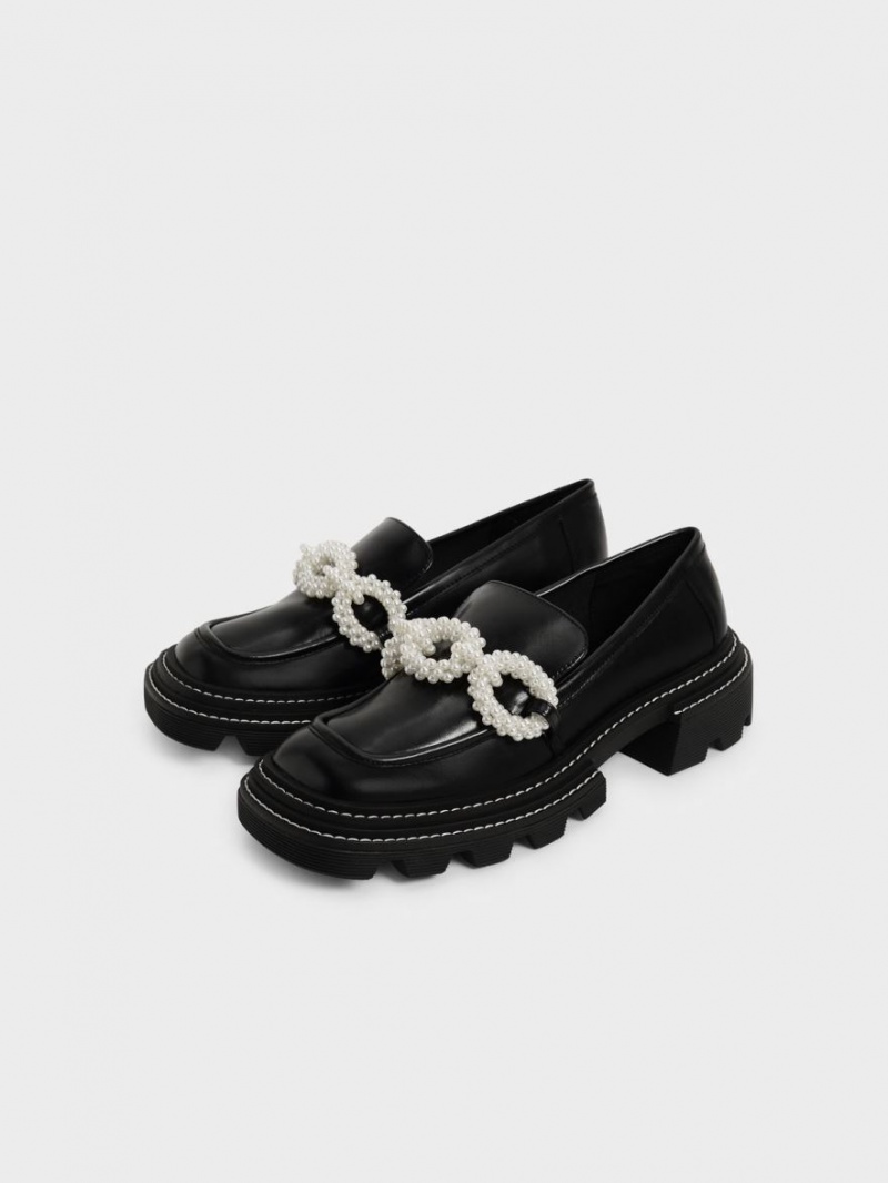 Loafers Charles And Keith Perline Beaded flatforms μαυρα | 29871-DLGC