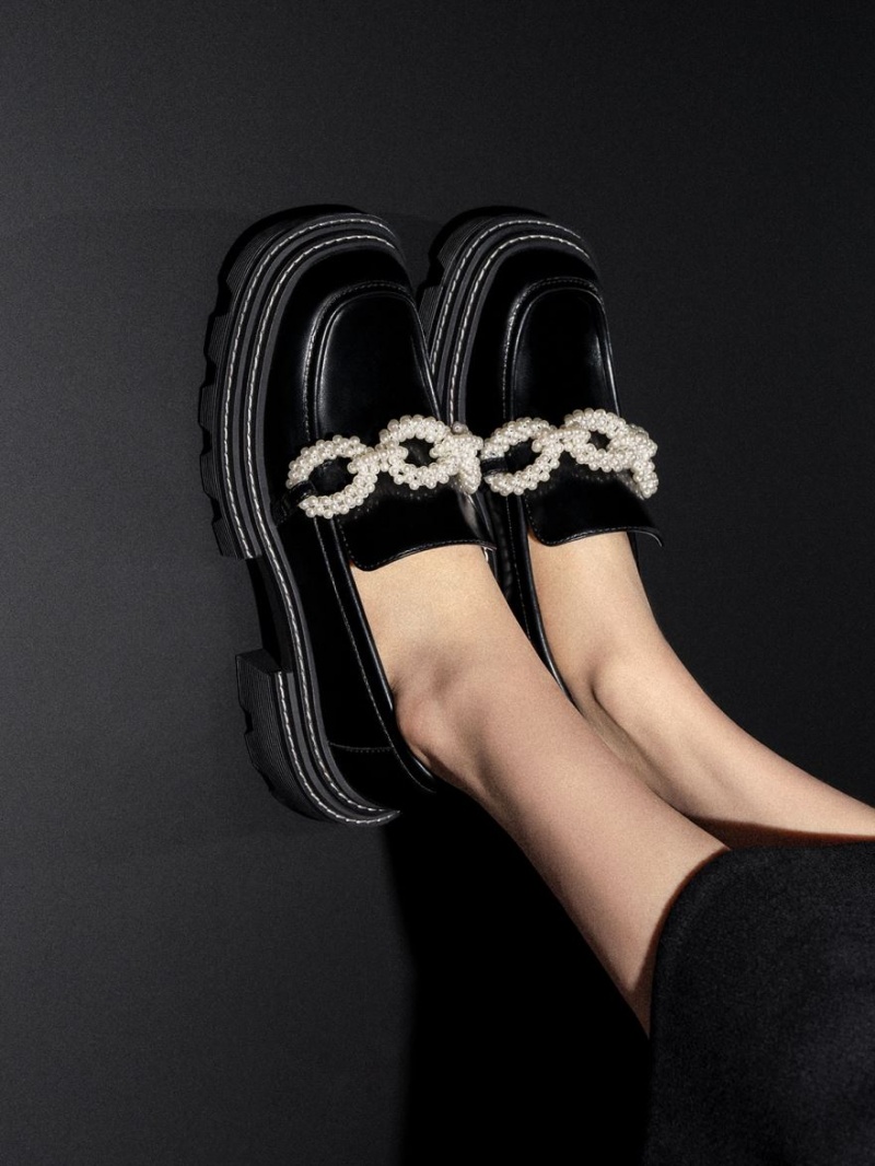 Loafers Charles And Keith Perline Beaded flatforms μαυρα | 29871-DLGC