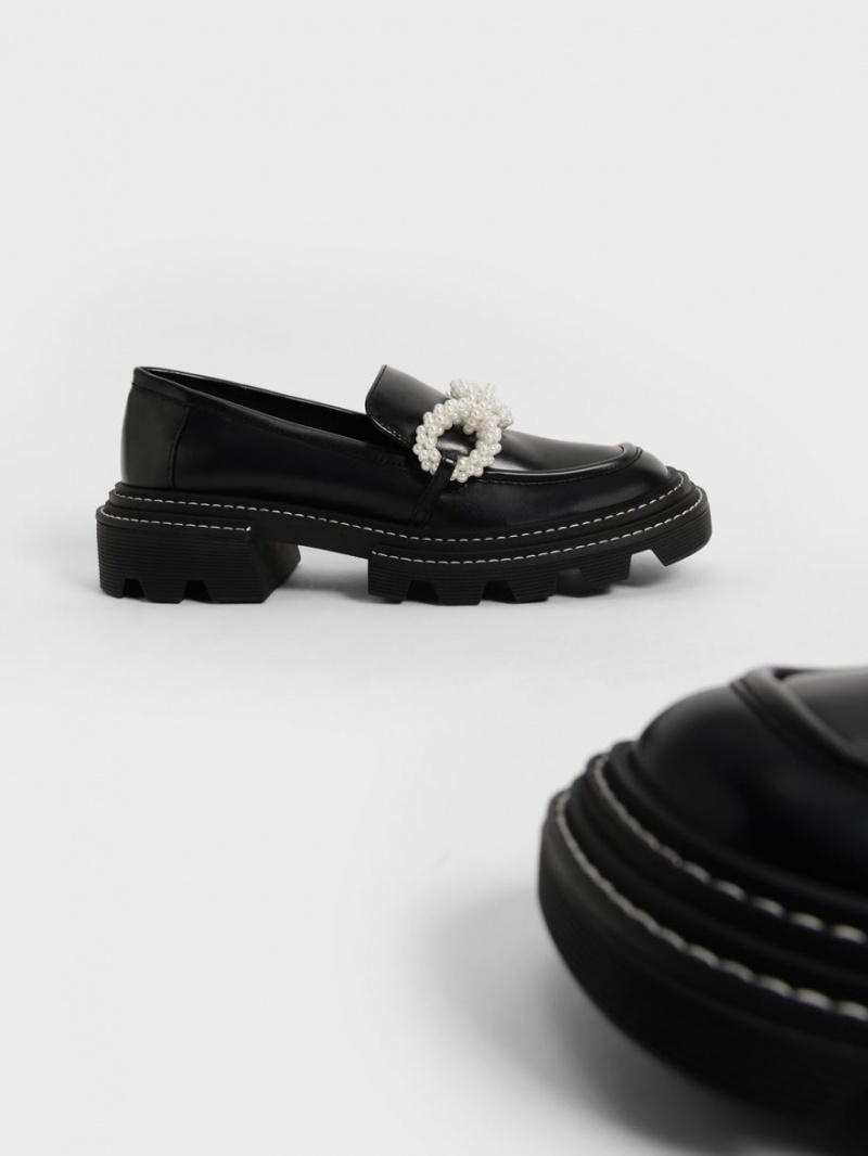 Loafers Charles And Keith Perline Beaded flatforms μαυρα | 29871-DLGC