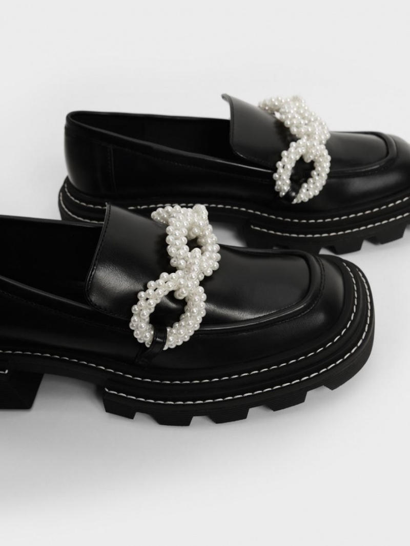 Loafers Charles And Keith Perline Beaded flatforms μαυρα | 29871-DLGC