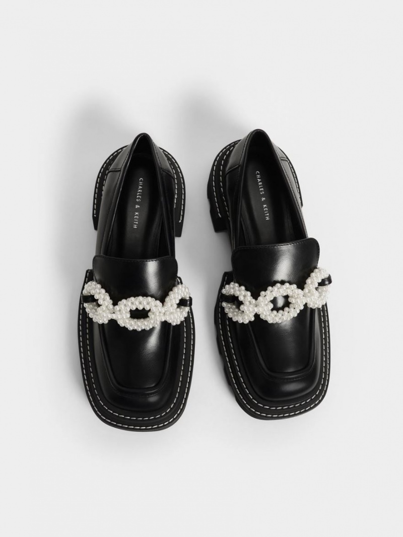 Loafers Charles And Keith Perline Beaded flatforms μαυρα | 29871-DLGC