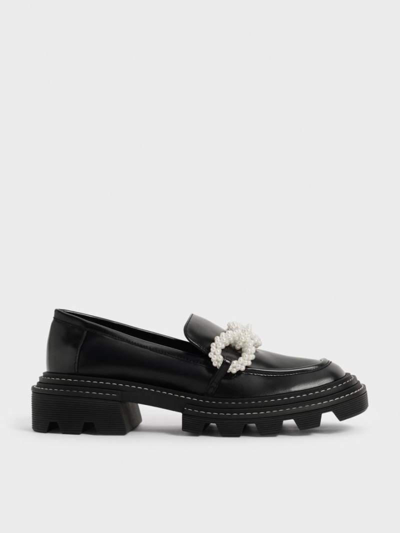 Loafers Charles And Keith Perline Beaded flatforms μαυρα | 29871-DLGC
