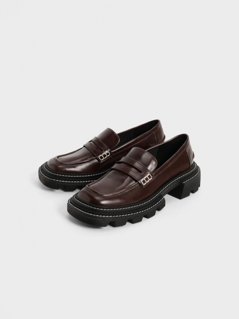 Loafers Charles And Keith Perline Χοντρός Penny σκούρο καφε | 58672-LOIK