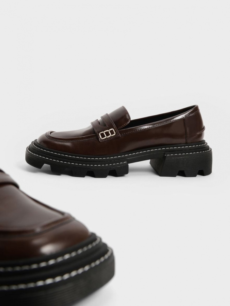 Loafers Charles And Keith Perline Χοντρός Penny σκούρο καφε | 58672-LOIK