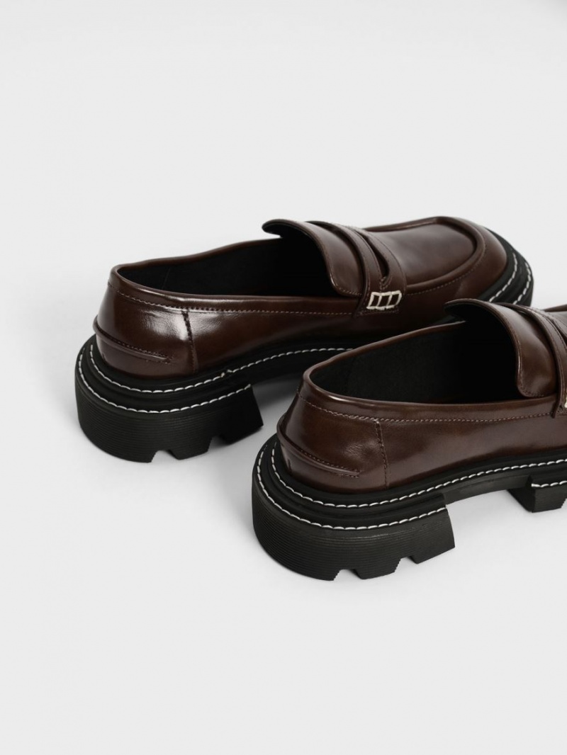 Loafers Charles And Keith Perline Χοντρός Penny σκούρο καφε | 58672-LOIK