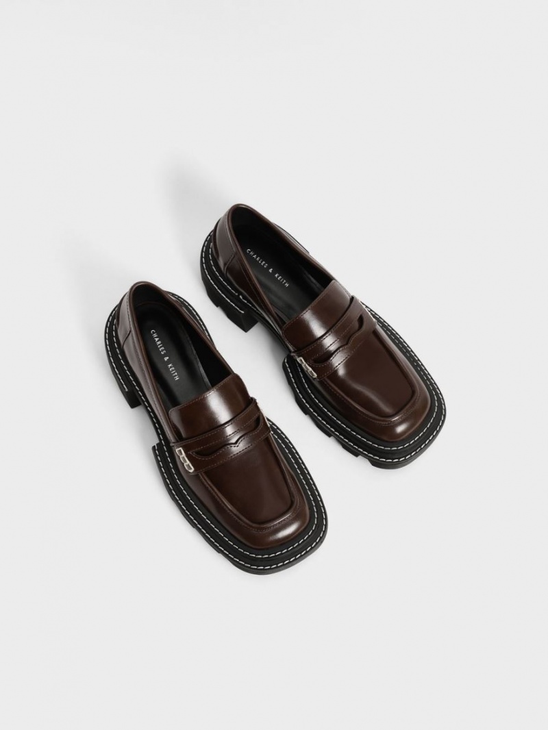 Loafers Charles And Keith Perline Χοντρός Penny σκούρο καφε | 58672-LOIK