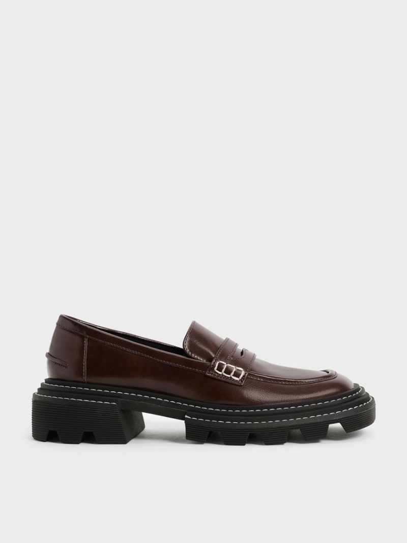 Loafers Charles And Keith Perline Χοντρός Penny σκούρο καφε | 58672-LOIK