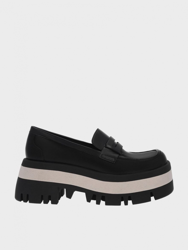 Loafers Charles And Keith Rainier Χοντρός flatforms Penny μαυρα | 75316-NDEA