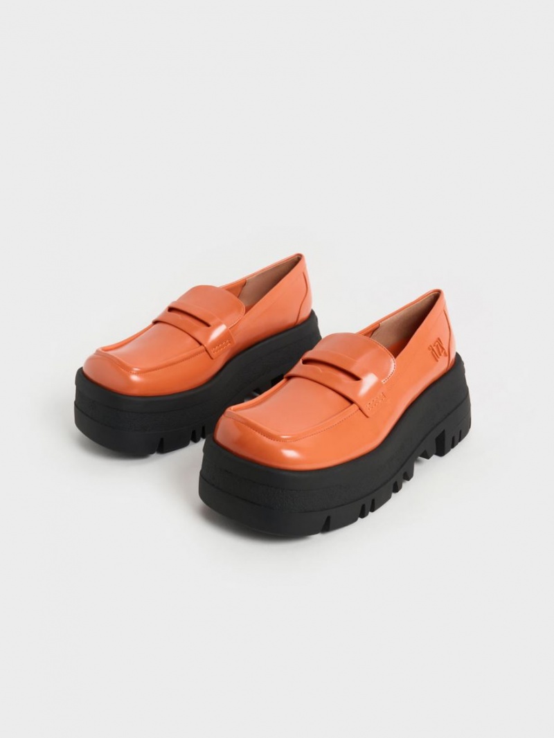 Loafers Charles And Keith Rainier Χοντρός flatforms Penny πορτοκαλι | 81734-ZNXR