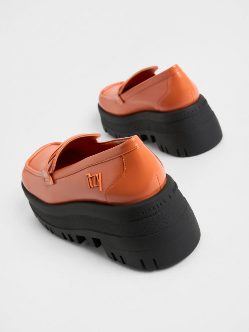 Loafers Charles And Keith Rainier Χοντρός flatforms Penny πορτοκαλι | 81734-ZNXR