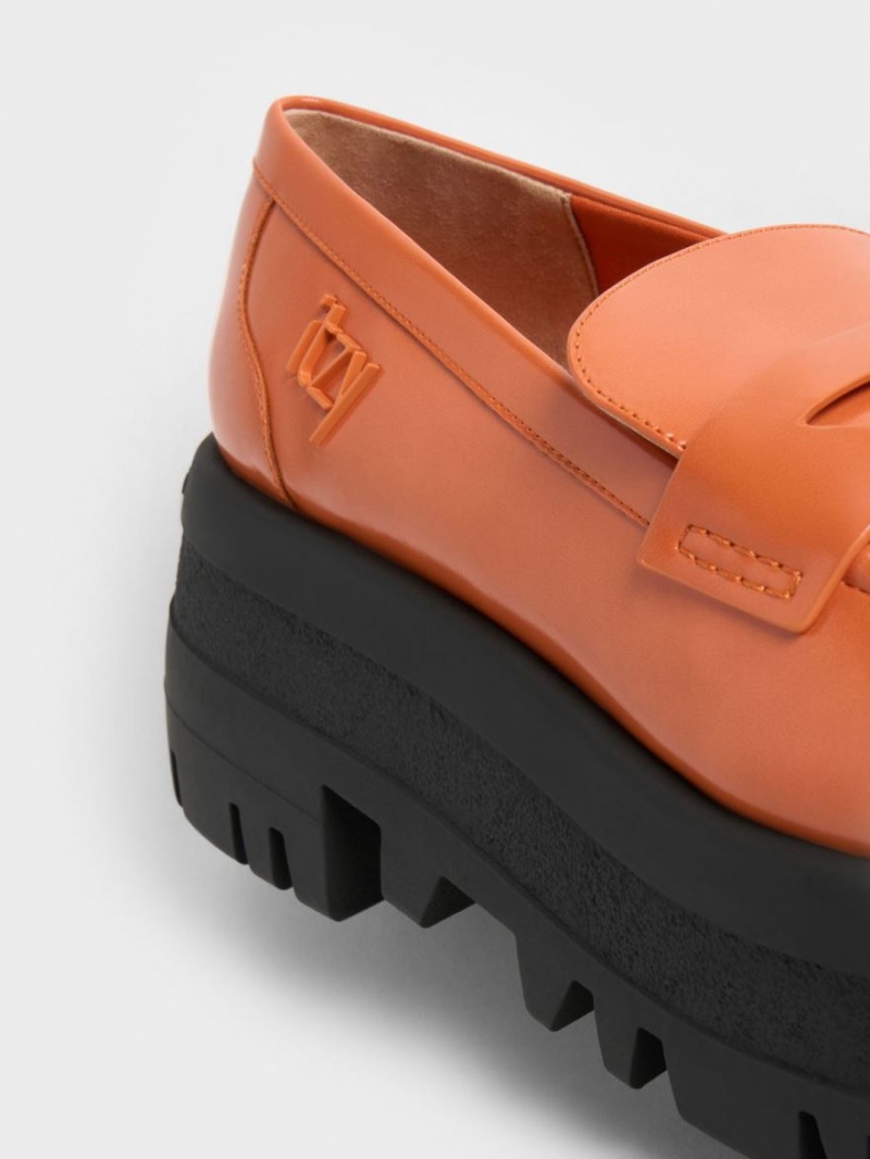 Loafers Charles And Keith Rainier Χοντρός flatforms Penny πορτοκαλι | 81734-ZNXR