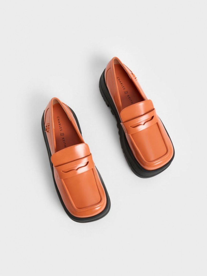 Loafers Charles And Keith Rainier Χοντρός flatforms Penny πορτοκαλι | 81734-ZNXR
