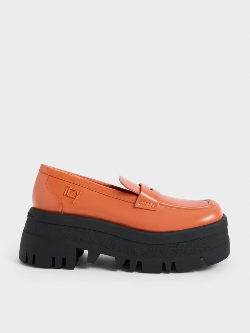 Loafers Charles And Keith Rainier Χοντρός flatforms Penny πορτοκαλι | 81734-ZNXR