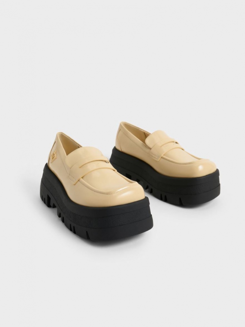 Loafers Charles And Keith Rainier Χοντρός flatforms Penny κίτρινα | 30714-TMIC
