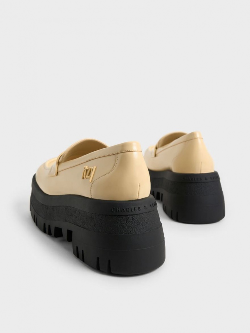 Loafers Charles And Keith Rainier Χοντρός flatforms Penny κίτρινα | 30714-TMIC