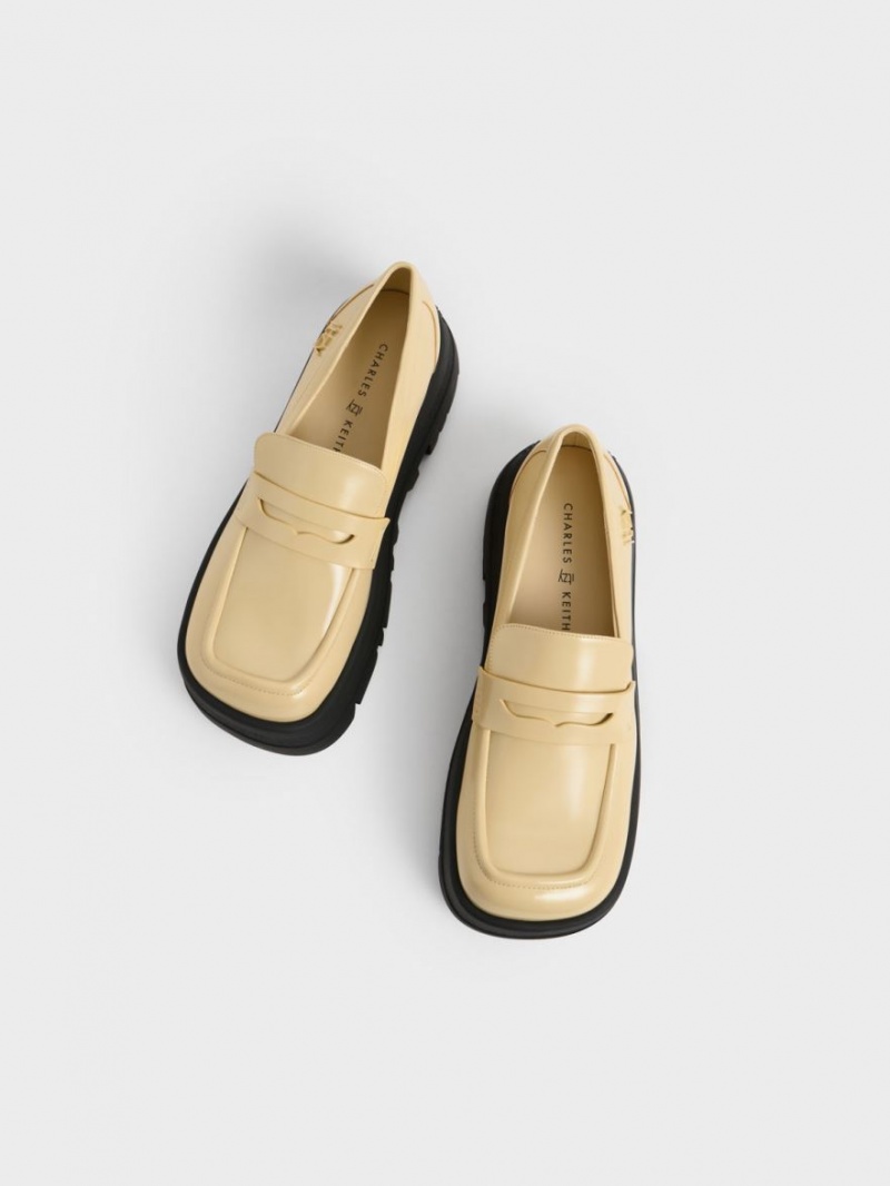 Loafers Charles And Keith Rainier Χοντρός flatforms Penny κίτρινα | 30714-TMIC