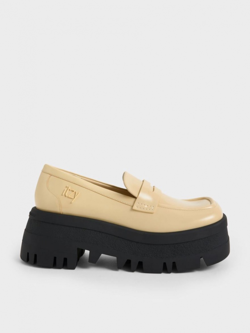 Loafers Charles And Keith Rainier Χοντρός flatforms Penny κίτρινα | 30714-TMIC