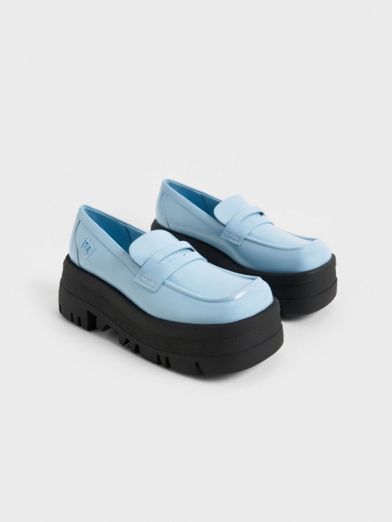 Loafers Charles And Keith Rainier Χοντρός flatforms Penny ανοιχτο μπλε | 76481-ZSLB