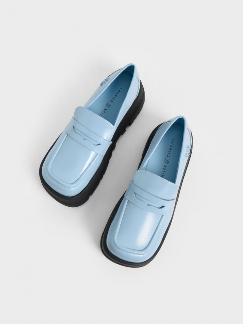 Loafers Charles And Keith Rainier Χοντρός flatforms Penny ανοιχτο μπλε | 76481-ZSLB