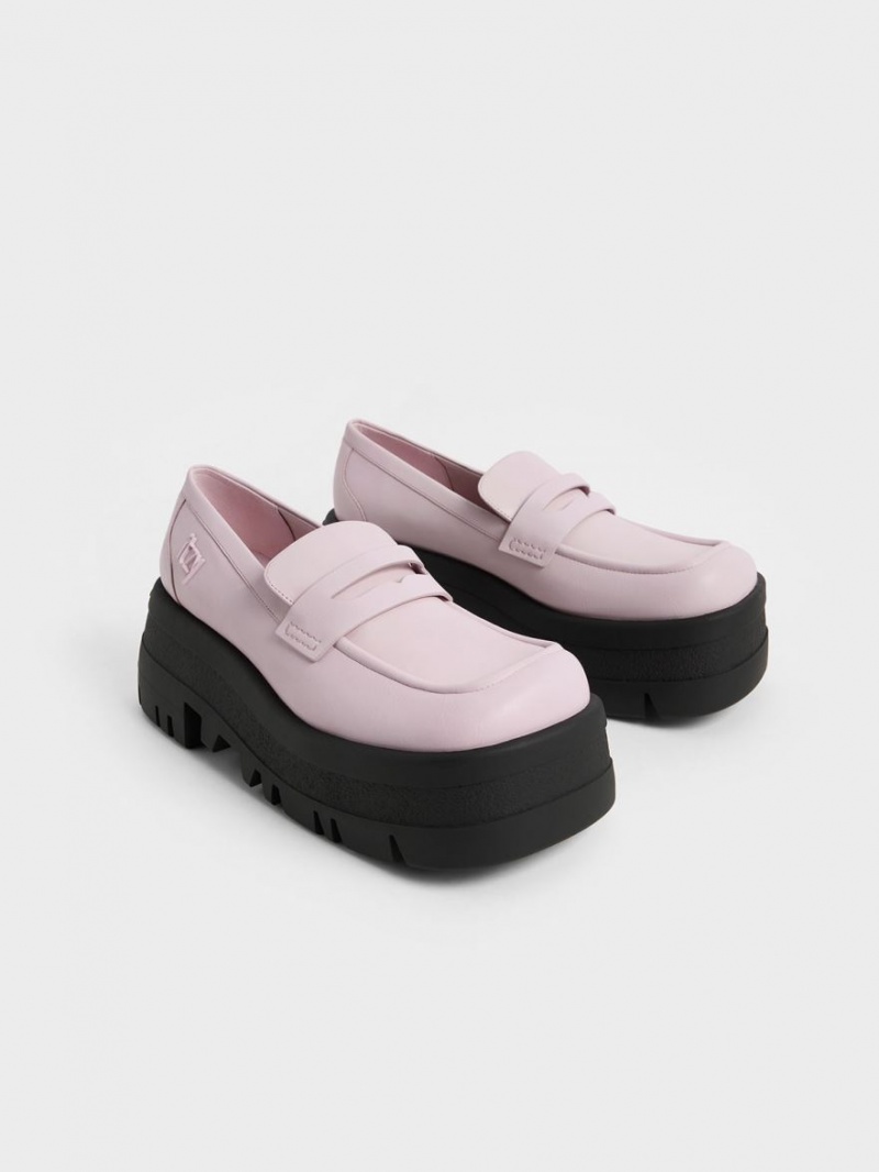 Loafers Charles And Keith Rainier Χοντρός flatforms Penny μωβ | 28794-SFAZ