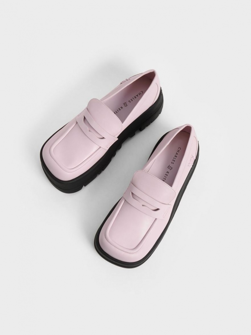 Loafers Charles And Keith Rainier Χοντρός flatforms Penny μωβ | 28794-SFAZ