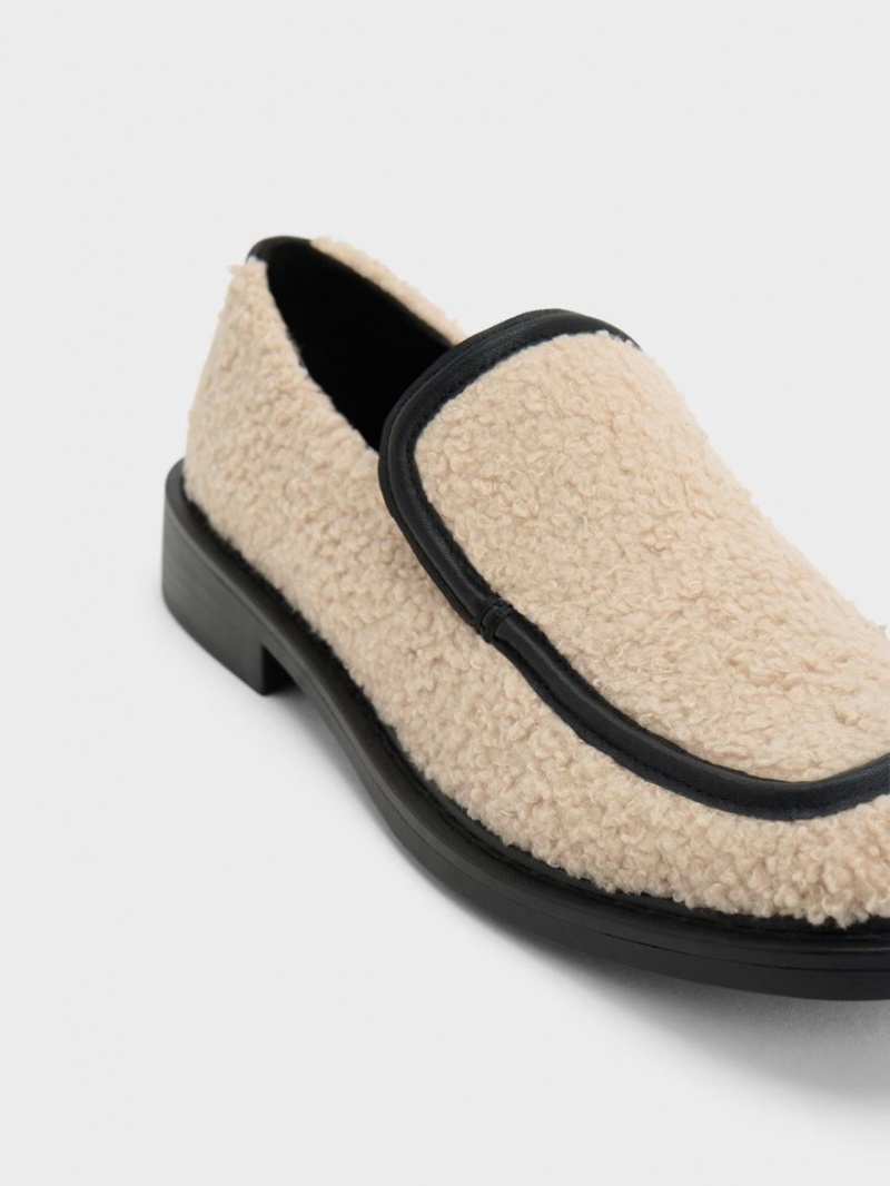Loafers Charles And Keith Rosalie Furry δερματινα Μπεζ | 24563-APXS