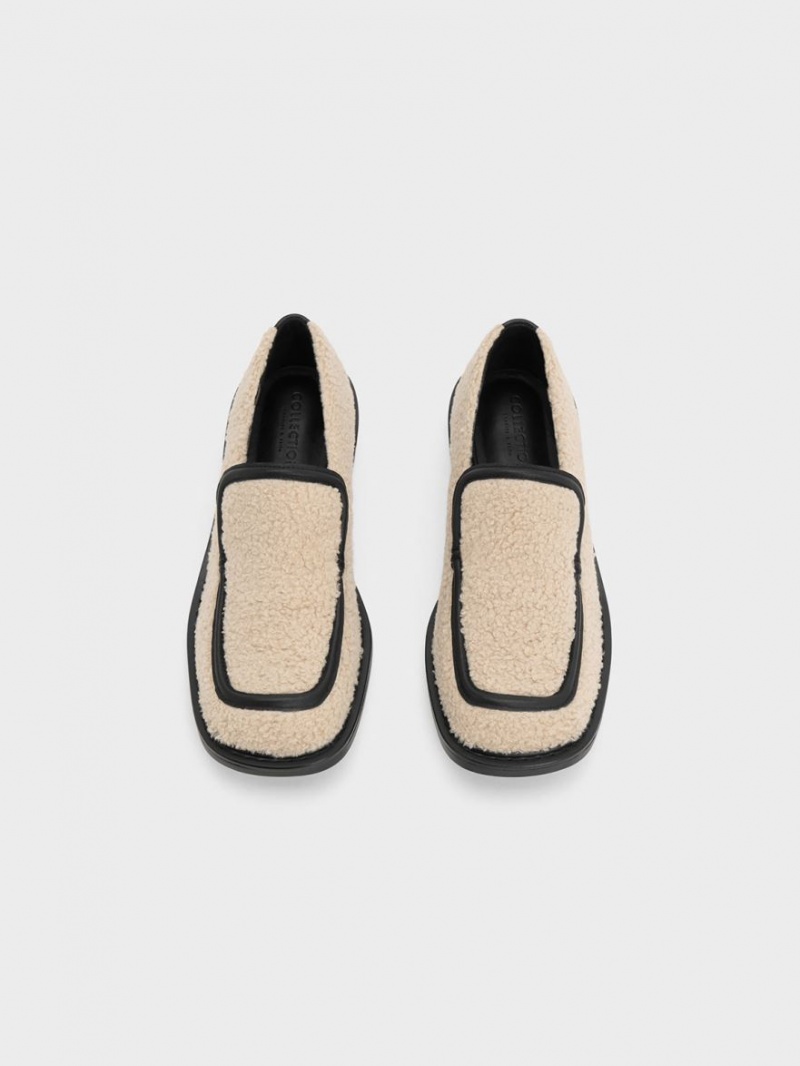 Loafers Charles And Keith Rosalie Furry δερματινα Μπεζ | 24563-APXS