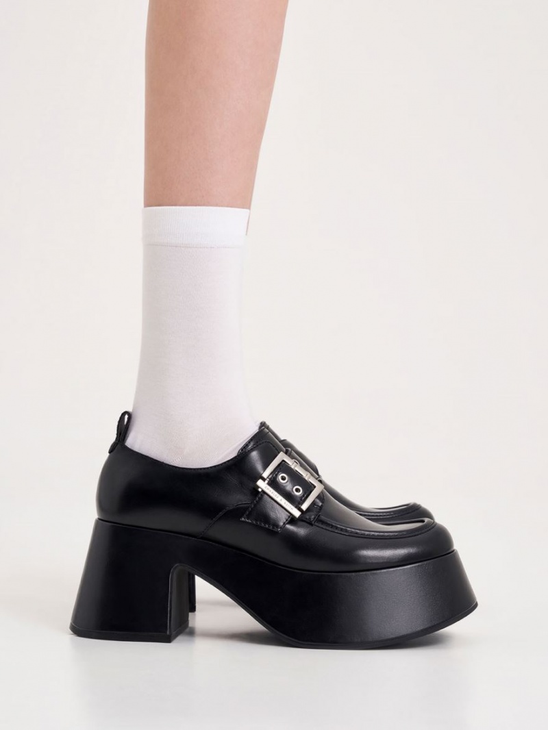 Loafers Charles And Keith Rubina Buckled Χοντρός μαυρα | 07912-GXNP
