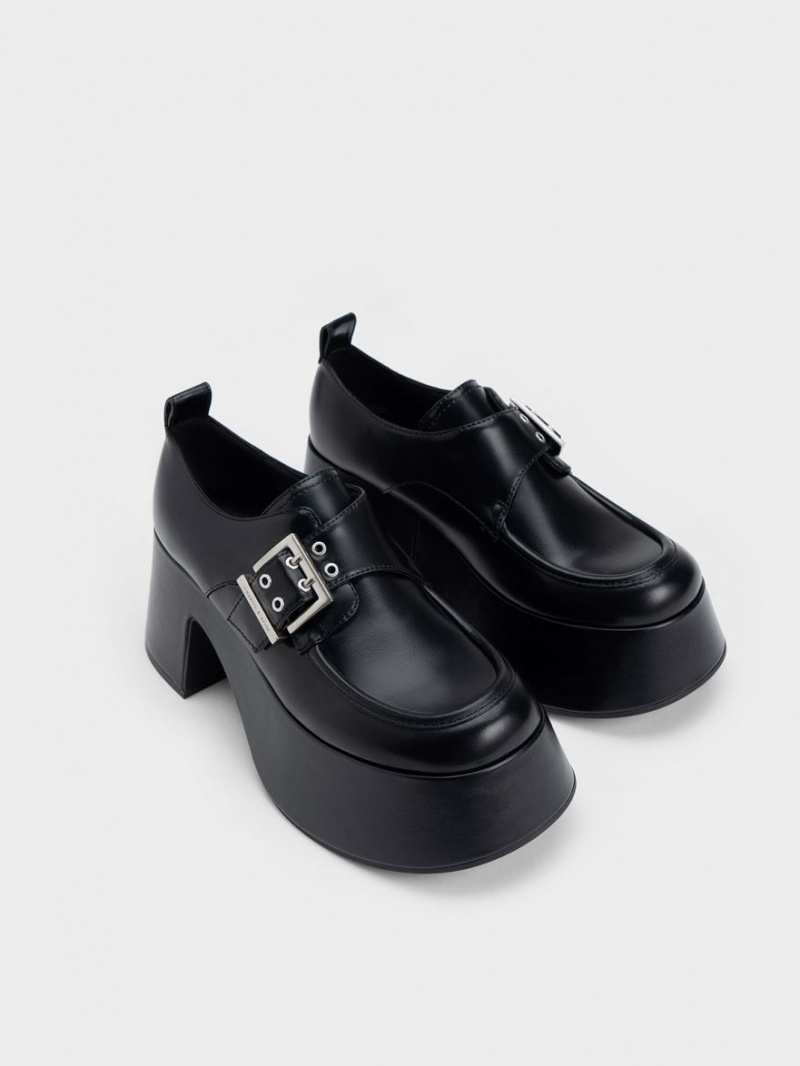 Loafers Charles And Keith Rubina Buckled Χοντρός μαυρα | 07912-GXNP