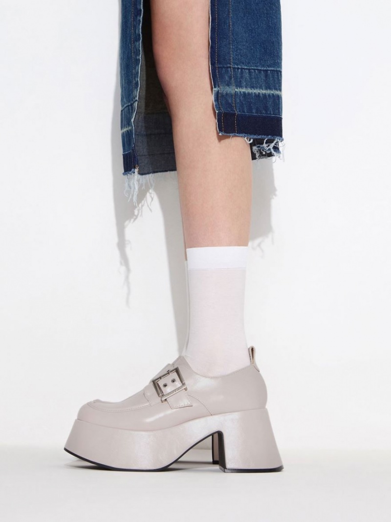 Loafers Charles And Keith Rubina Buckled Χοντρός ανοιχτο γκρι | 81937-HMJI