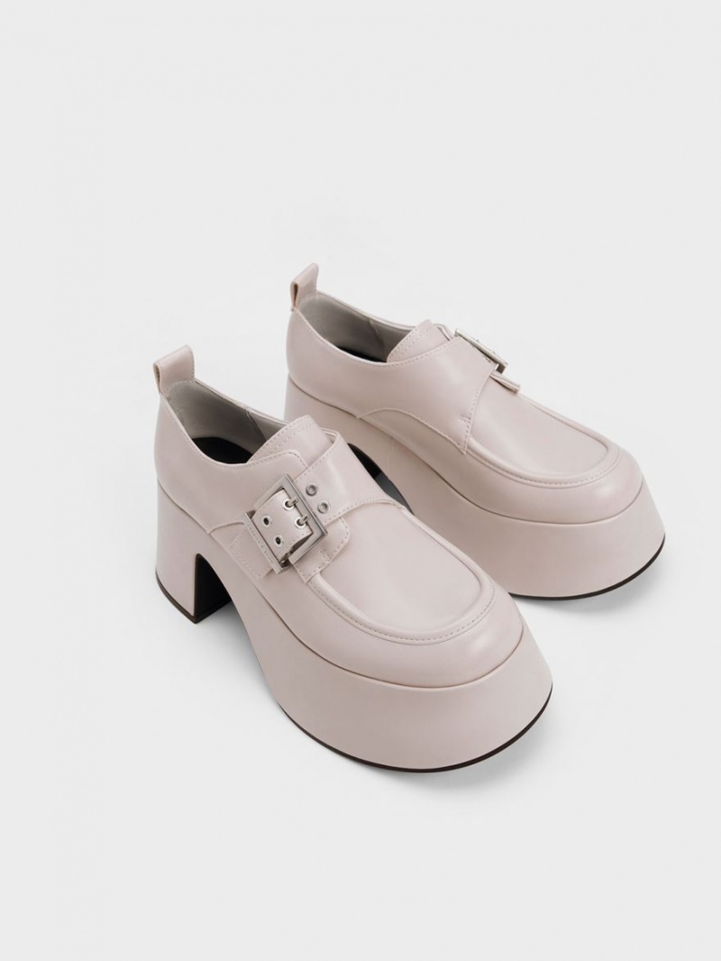 Loafers Charles And Keith Rubina Buckled Χοντρός ανοιχτο γκρι | 81937-HMJI