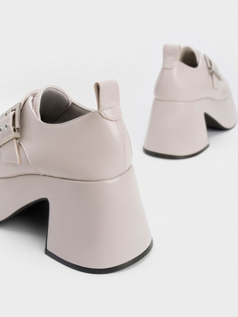 Loafers Charles And Keith Rubina Buckled Χοντρός ανοιχτο γκρι | 81937-HMJI