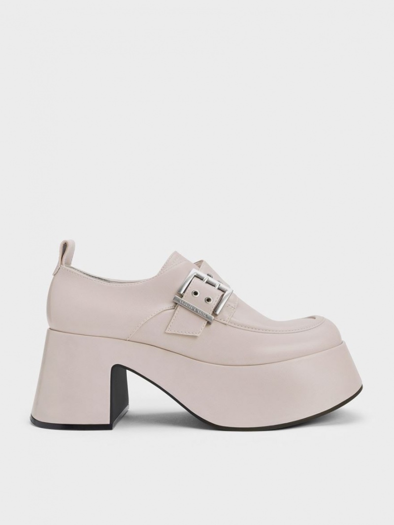 Loafers Charles And Keith Rubina Buckled Χοντρός ανοιχτο γκρι | 81937-HMJI