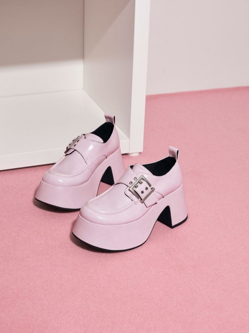 Loafers Charles And Keith Rubina Buckled Χοντρός ανοιχτο ροζ | 75489-KDPN