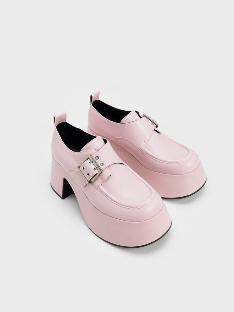 Loafers Charles And Keith Rubina Buckled Χοντρός ανοιχτο ροζ | 75489-KDPN