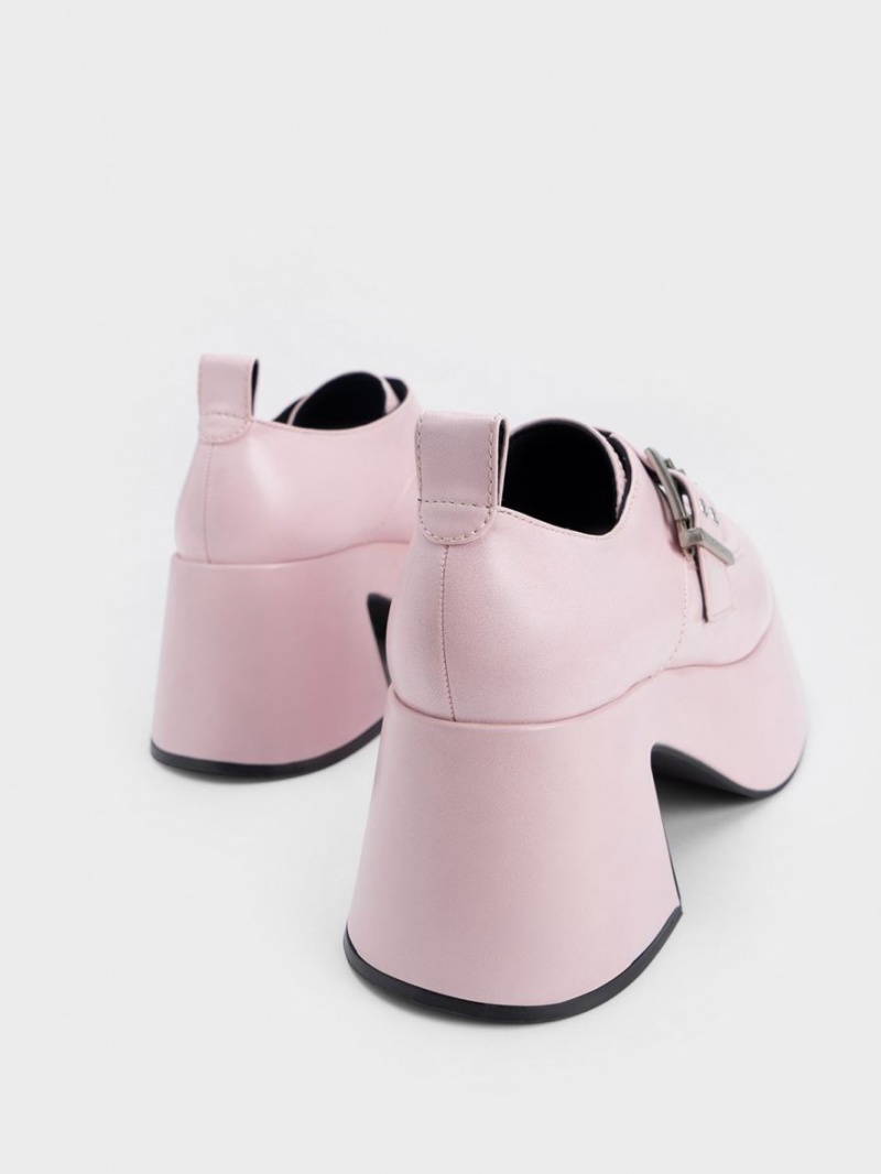 Loafers Charles And Keith Rubina Buckled Χοντρός ανοιχτο ροζ | 75489-KDPN