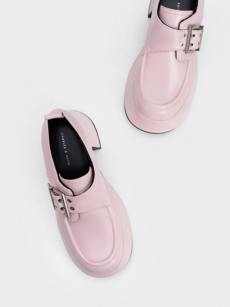 Loafers Charles And Keith Rubina Buckled Χοντρός ανοιχτο ροζ | 75489-KDPN