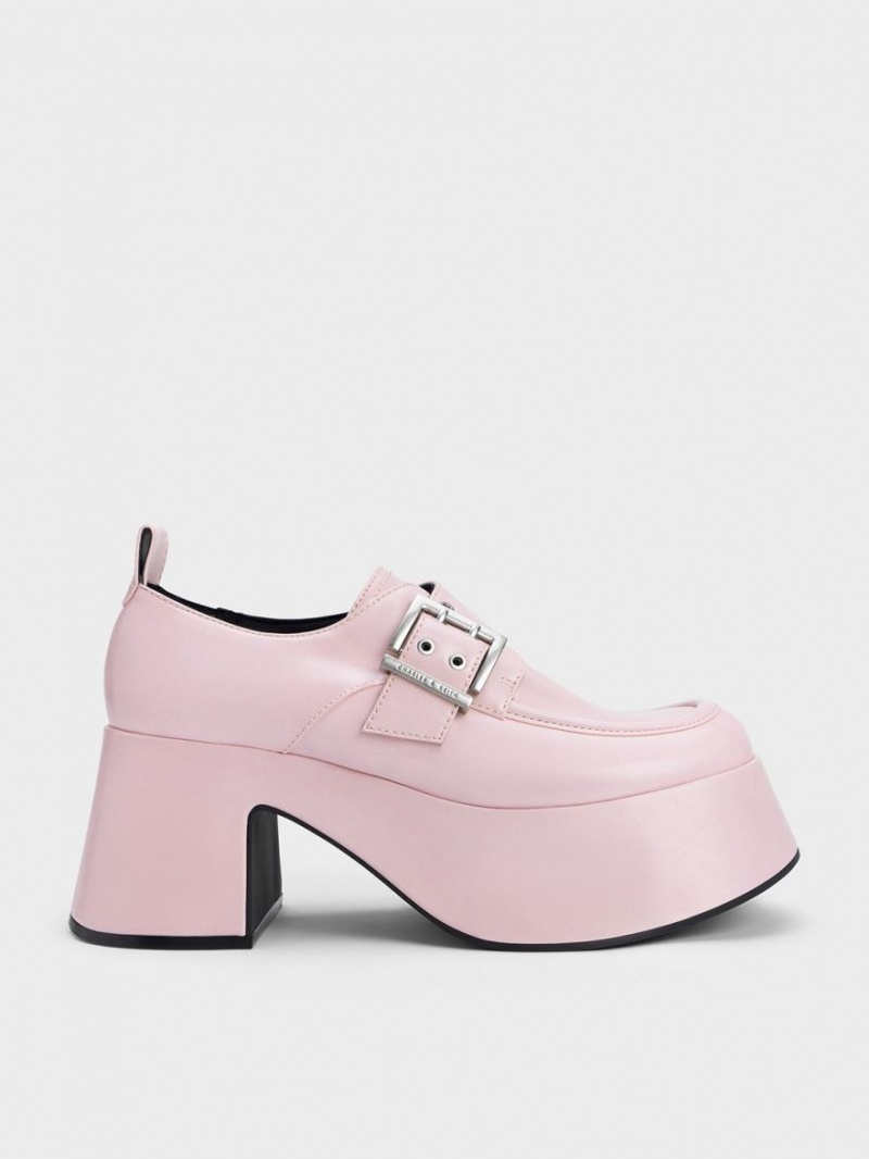 Loafers Charles And Keith Rubina Buckled Χοντρός ανοιχτο ροζ | 75489-KDPN