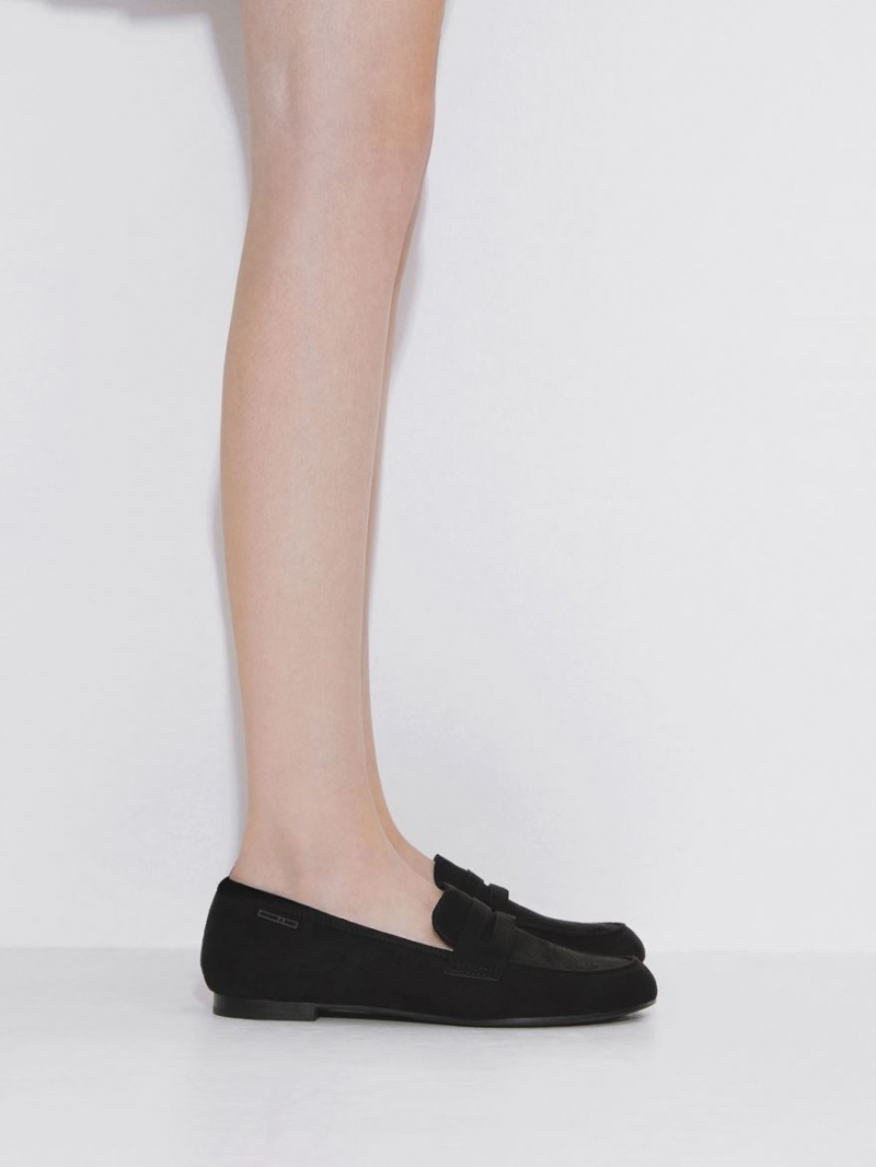 Loafers Charles And Keith Textured Cut-Out Almond toe Penny μαυρα | 94250-VKUF