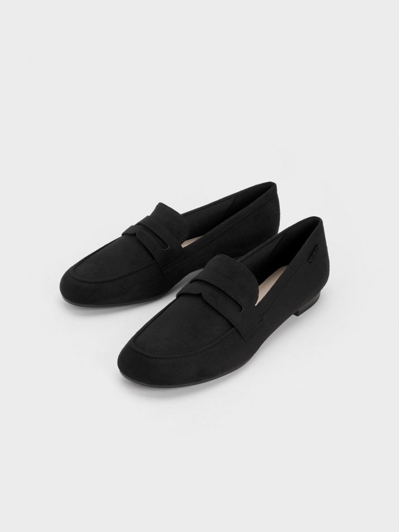 Loafers Charles And Keith Textured Cut-Out Almond toe Penny μαυρα | 94250-VKUF
