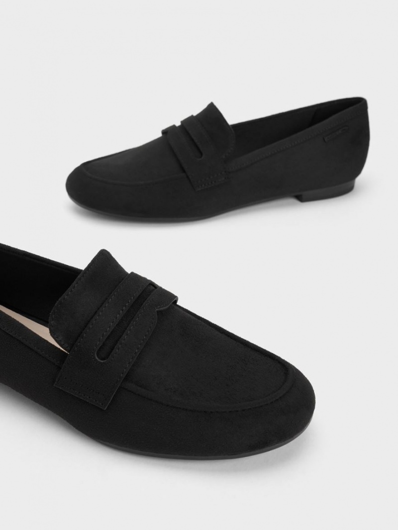 Loafers Charles And Keith Textured Cut-Out Almond toe Penny μαυρα | 94250-VKUF