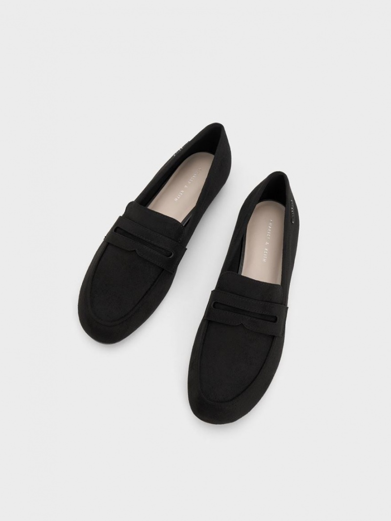 Loafers Charles And Keith Textured Cut-Out Almond toe Penny μαυρα | 94250-VKUF