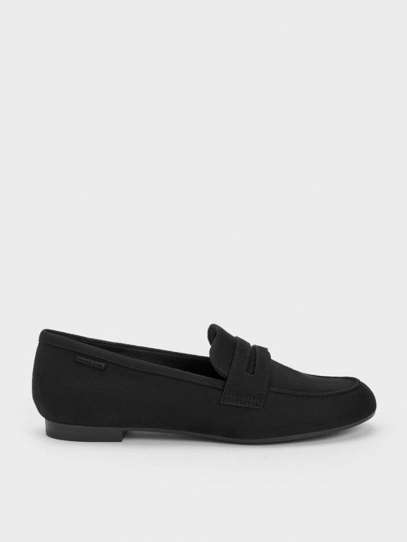 Loafers Charles And Keith Textured Cut-Out Almond toe Penny μαυρα | 94250-VKUF