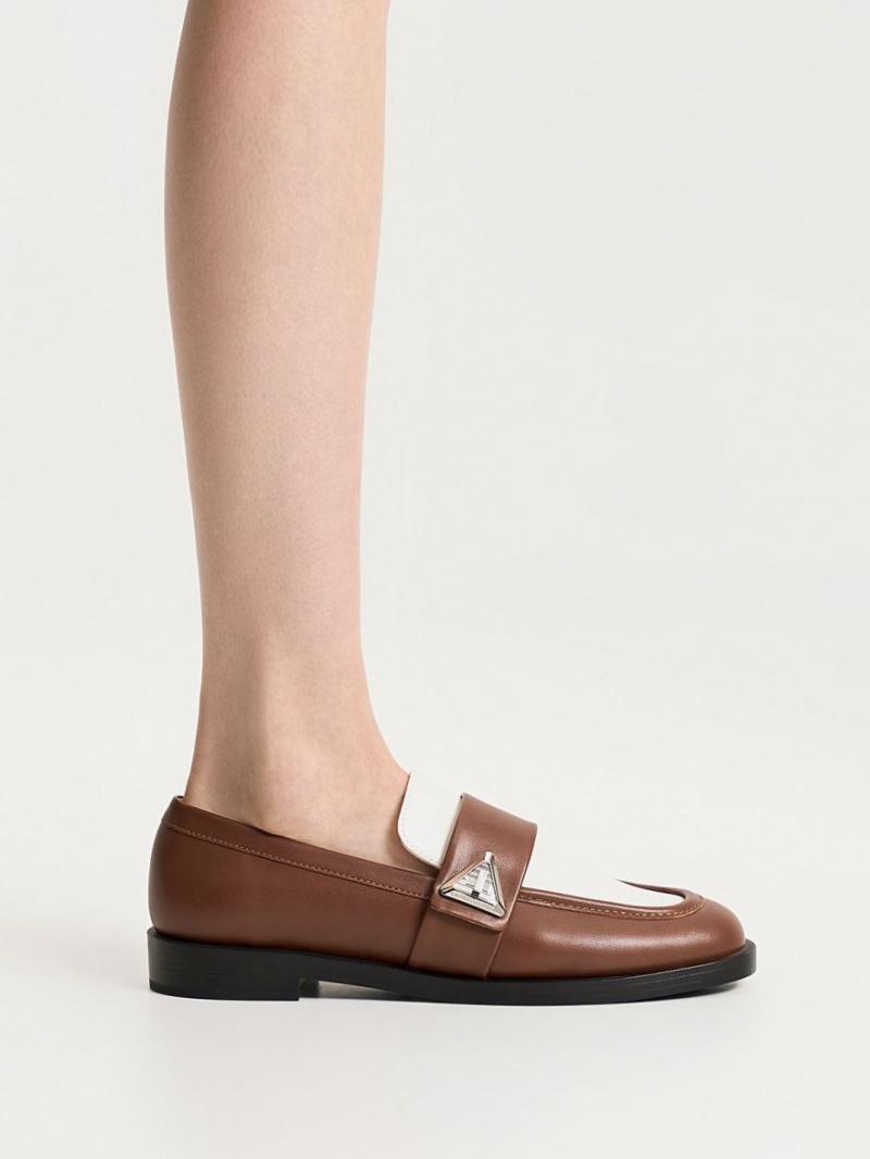 Loafers Charles And Keith Trice Two-Tone Metallic Accent καφε | 24169-IGPZ