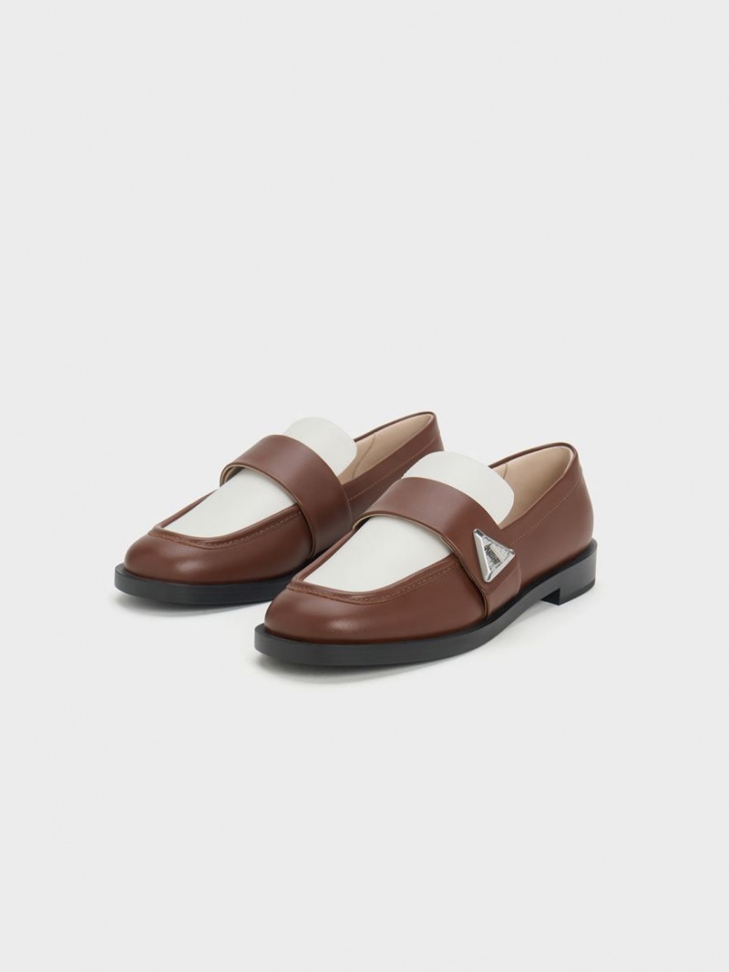 Loafers Charles And Keith Trice Two-Tone Metallic Accent καφε | 24169-IGPZ