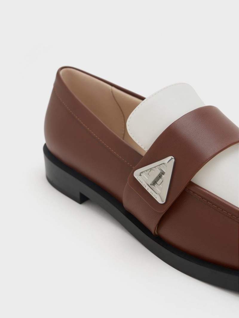 Loafers Charles And Keith Trice Two-Tone Metallic Accent καφε | 24169-IGPZ