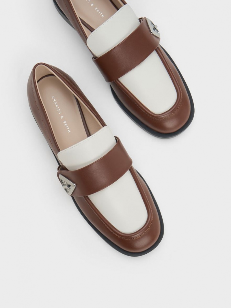 Loafers Charles And Keith Trice Two-Tone Metallic Accent καφε | 24169-IGPZ