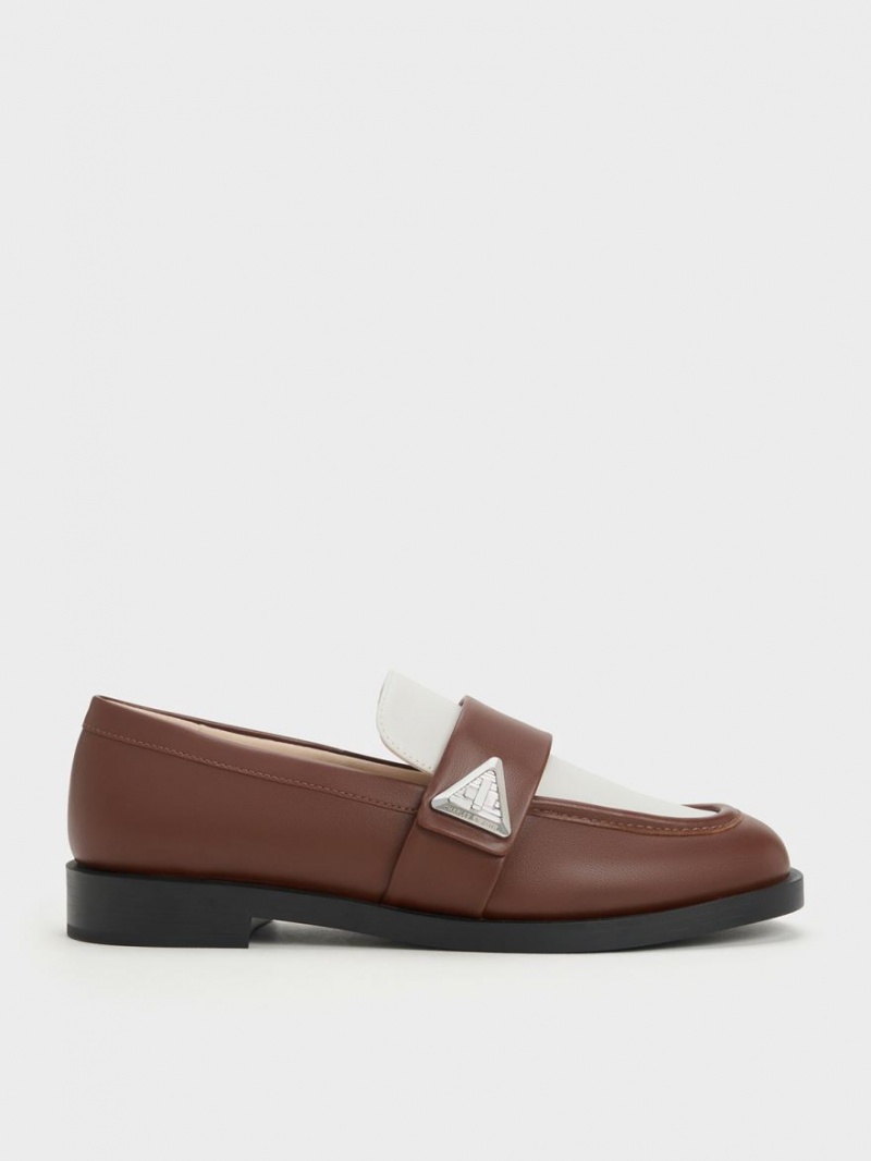 Loafers Charles And Keith Trice Two-Tone Metallic Accent καφε | 24169-IGPZ