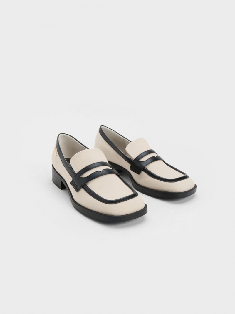 Loafers Charles And Keith καμβα Cut-Out Penny κρέμα | 18902-BVAY